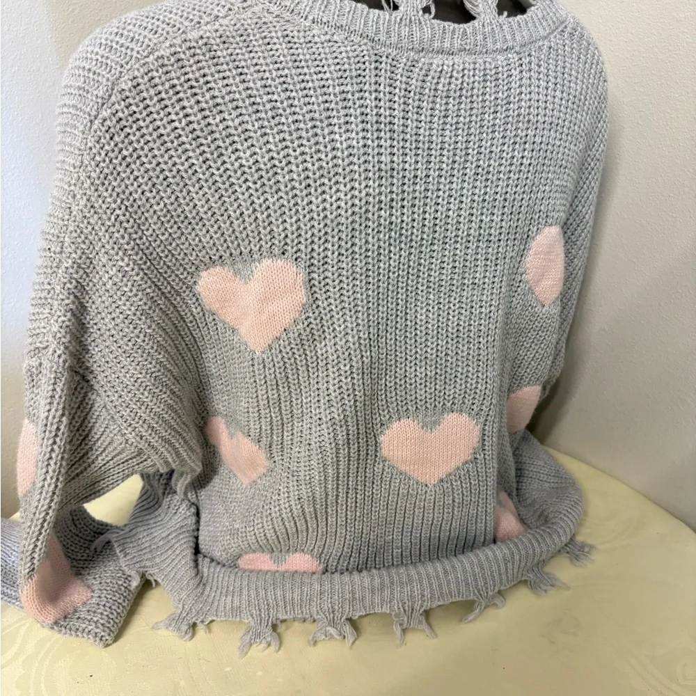 No Boundaries Juniors' Chewed Conversational Sweater